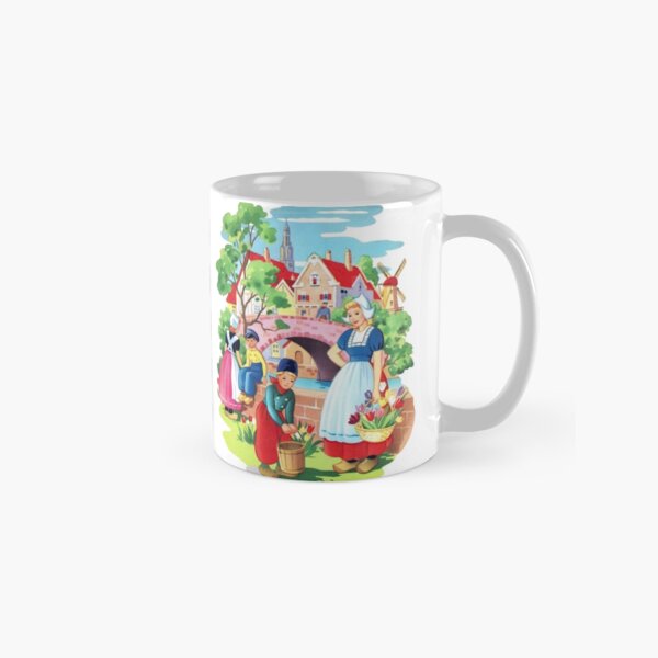 Vintage Dutch Girls & Boys Retro Holland Windmill Illustration Classic Mug