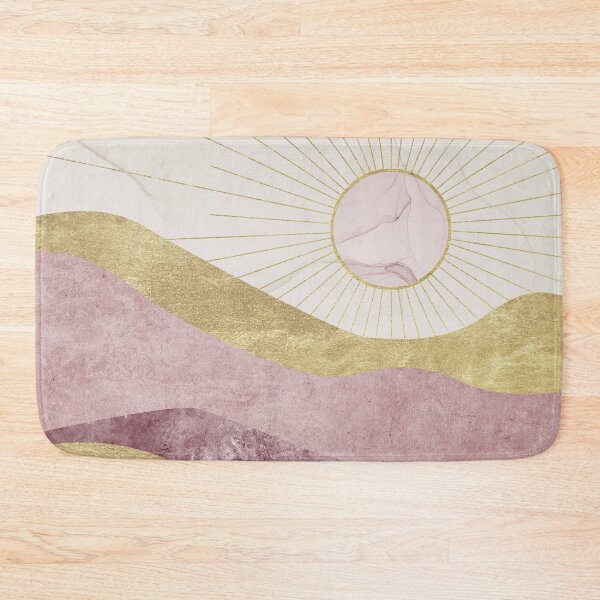 Item preview, Silhouettes of mountains with sun. Abstraction of textured plaster with gold and pink elements.  designed and sold by darkmoonlight-.