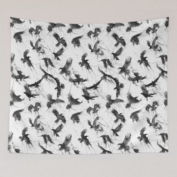 Item preview, Crows in watercolor on white sky, ravens designed and sold by Rebecca Reck Art.