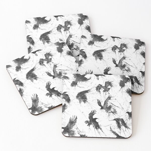 Item preview, Crows in watercolor on white sky, ravens designed and sold by Rebecca Reck Art.