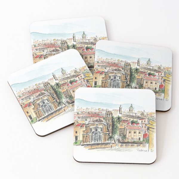Item preview, Palermo Panorama Watercolor - Bella Italia - urban watercolor drawing designed and sold by happyartworld.