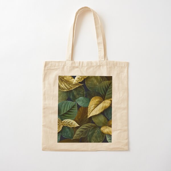 Metallic gold and green leaves Cotton Tote Bag