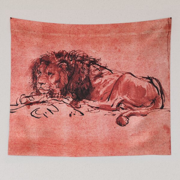 Item preview, CAPE LION LYING DOWN by Rembrandt Red Black Drawing designed and sold by BulganLumini.