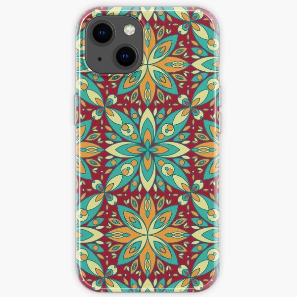 Geometric Flowers Leaves Traditional Bright Cute Seamess Ornament Fabric Tiles iPhone Soft Case