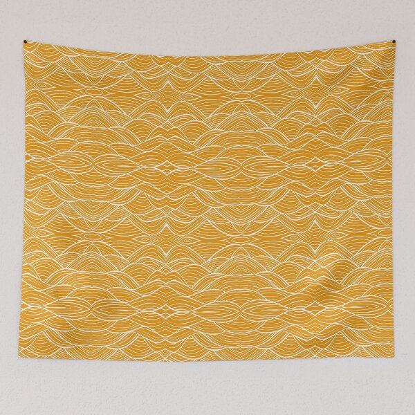 Item preview,  Mustard Yellow Wave Drawing Abstract Optical Illusion Pattern designed and sold by bubblyshades.