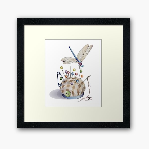 Item preview, Dragonfly and pincushion illustration designed and sold by Alexandra Kueny.