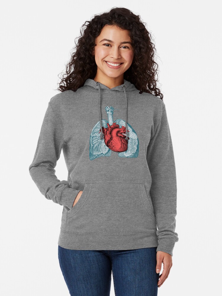 Sudadera ligera con capucha rojo de la anatomía humana del corazón y los pulmones» de PRRINT | Redbubble