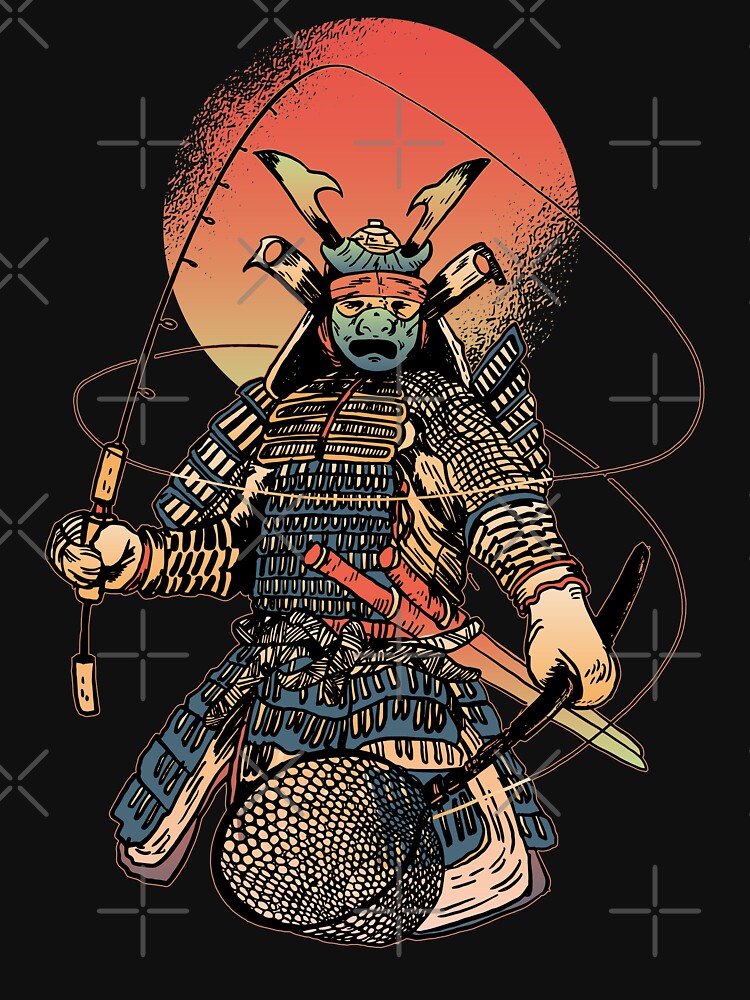 Samurai with a fishing rod and spear Essential T-Shirt for Sale