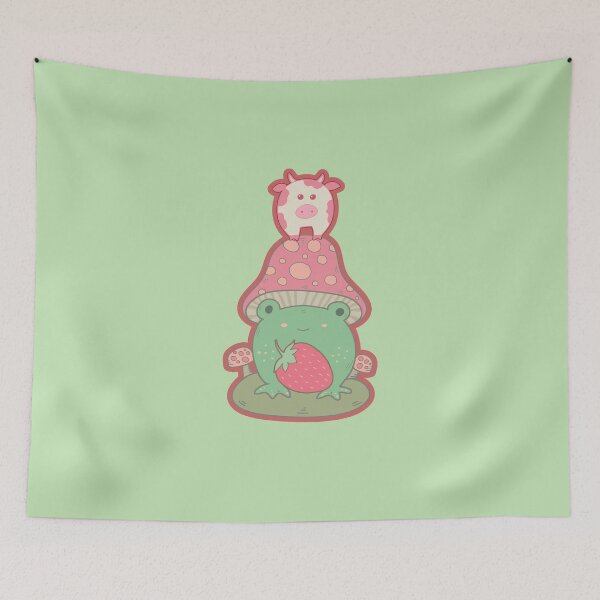 Item preview, Cottagecore Frog & Strawberry Cow designed and sold by GrimButterfly.