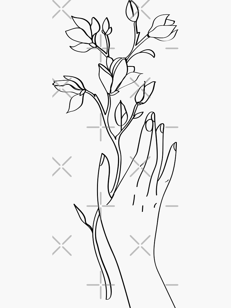 hands with flowers Line Art Sticker for Sale by egyArtist