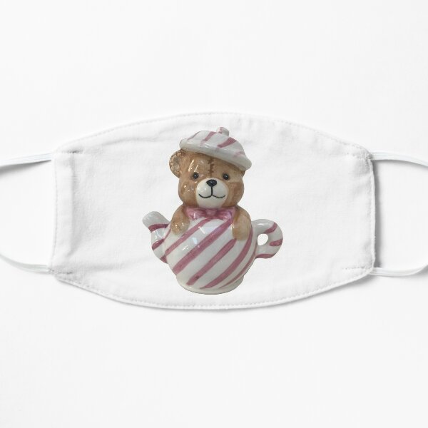 cute weird teddybear teacup pink stripes Flat Mask