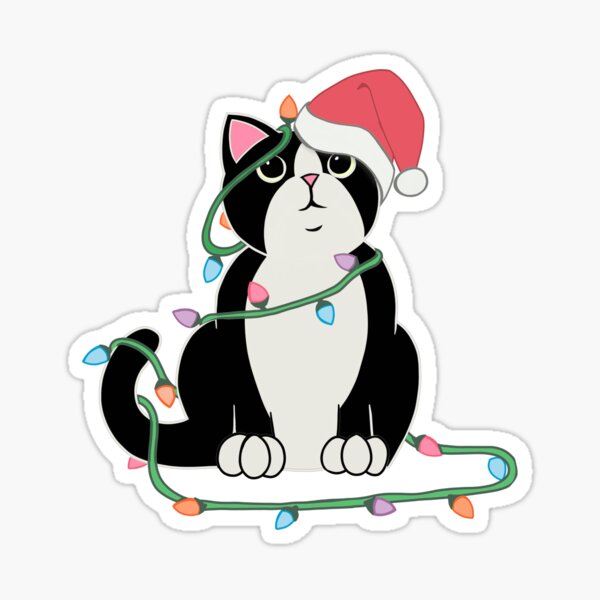 Item preview, Tuxedo Cat Christmas lights funny cat lover xmas hat  designed and sold by xenotransplant.