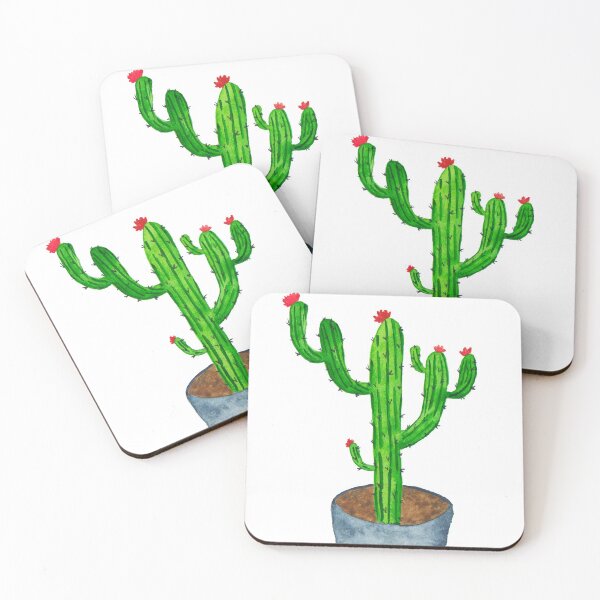 Item preview, Blooming saguaro cactus in the pot watercolor painting. designed and sold by galleasstudio.
