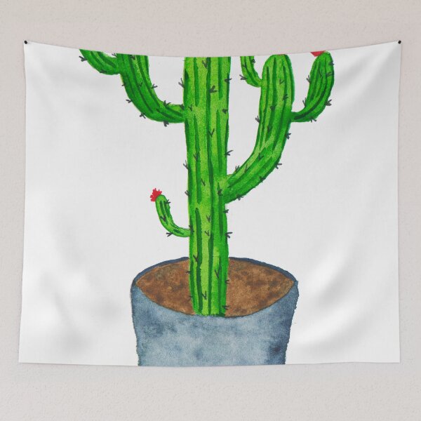 Item preview, Blooming saguaro cactus in the pot watercolor painting. designed and sold by galleasstudio.