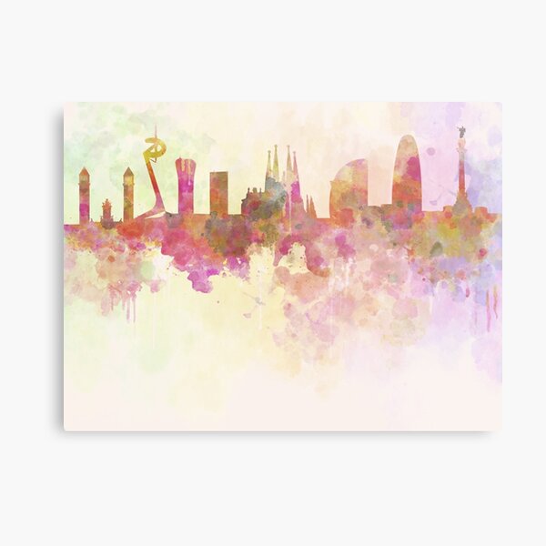 Barcelona skyline in watercolour background Metal Print