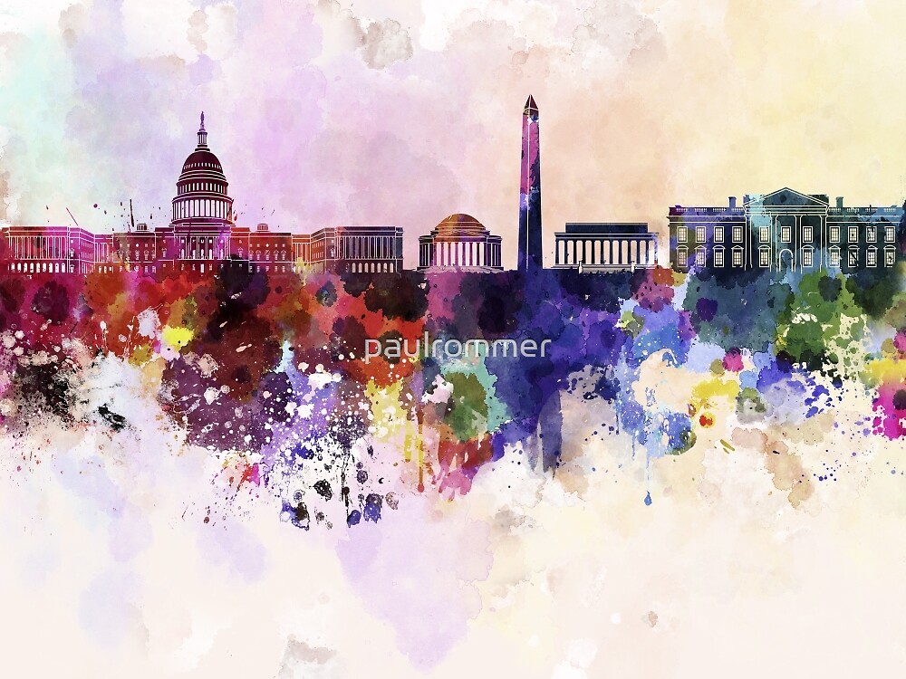 “Washington DC skyline in watercolor background " by paulrommer | Redbubble