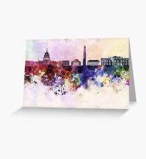 Washington DC skyline in watercolor background Greeting Card