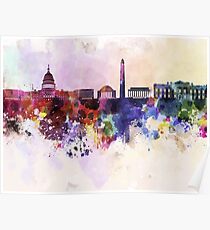 Washington DC-Skyline im Aquarellhintergrund Poster