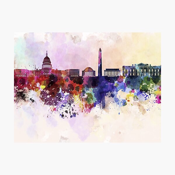 Washington DC skyline in watercolor background  Photographic Print