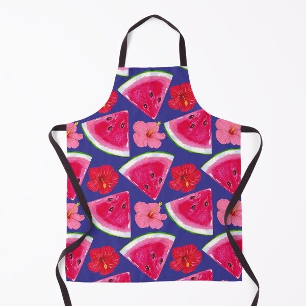 Item preview, Watermelon slices with hibiscus flowers. Summer tropical pattern on a blue background designed and sold by Colibri77.