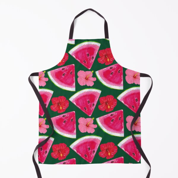 Item preview, Watermelon slices with hibiscus flowers. Summer tropical pattern on a green background designed and sold by Colibri77.