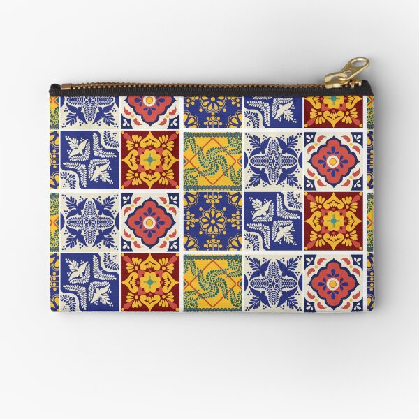 TALAVERA TILES - Vintage Talavera Pattern Mexican Spanish Talavera Tile Pattern HD Print Zipper Pouch