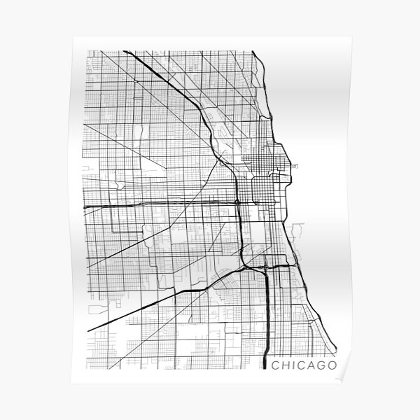 “Chicago Map, USA - Black and White” Poster for Sale by MainStreetMaps