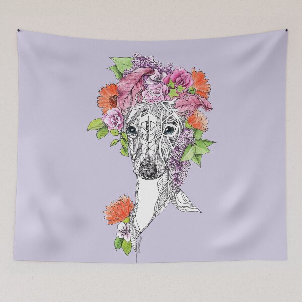 Item preview, Italian greyhound Whippet Dog with Flowers Animal art designed and sold by edrawings38.