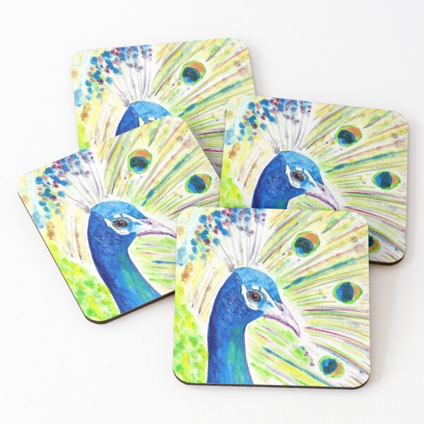 Artikelvorschau, Aquarell Pfau mit buntem losen Hintergrund entworfen und verkauft von JulieSpriddle.