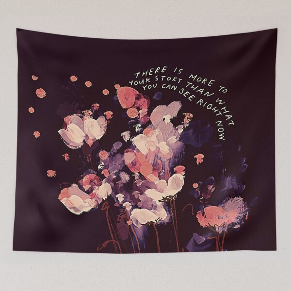 Item preview, There is more to your story - inspirational quote and dark floral abstract pink and purple flowers by Morgan Harper Nichols designed and sold by morgansgoods.