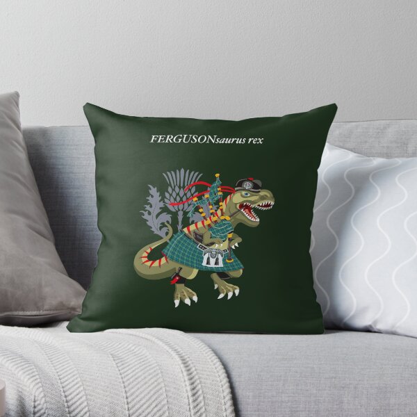 Clanosaurus Rex: FERGUSONsaurus rex Ferguson Family Tartan Throw Pillow