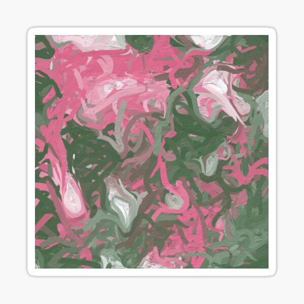 Pink, White and Green Abstract Sticker