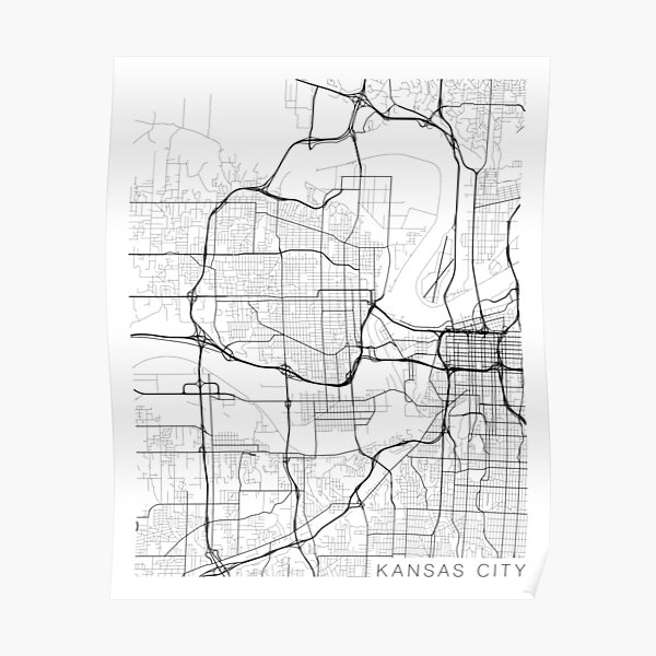 Kansas City Map, USA - Black and White Poster