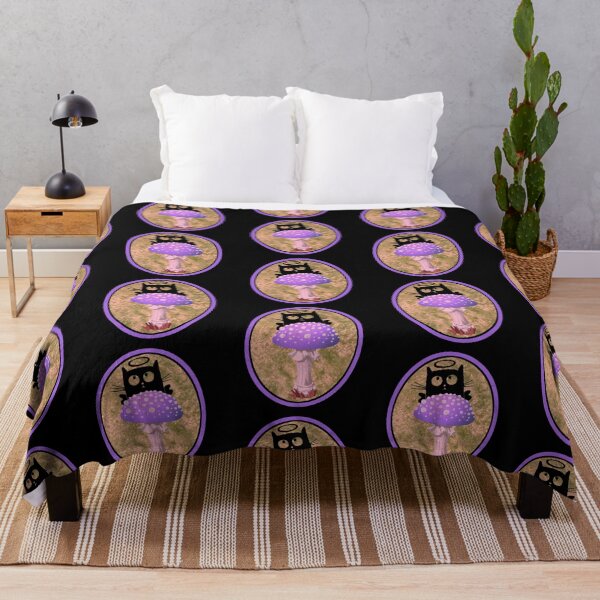 Item preview, Black Cat Silhouette with Halo on Purple Mushroom designed and sold by kmcs.