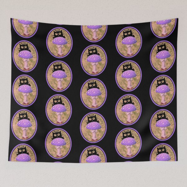 Item preview, Black Cat Silhouette with Halo on Purple Mushroom designed and sold by kmcs.