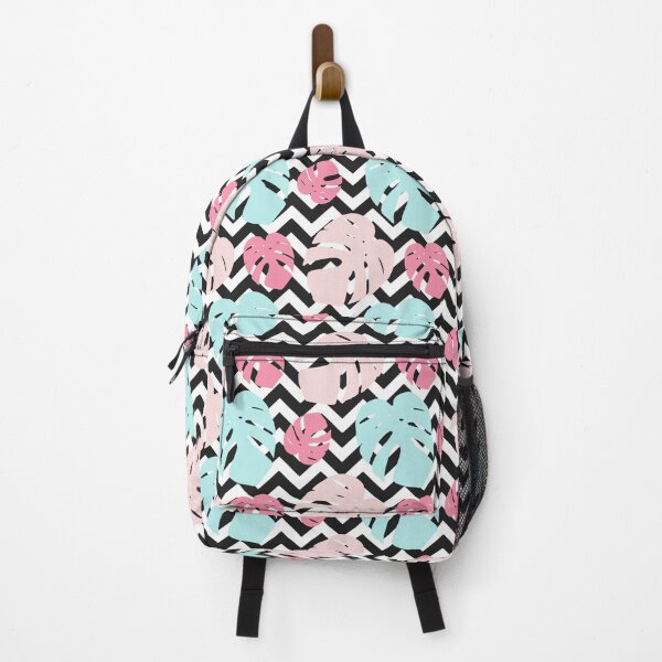 Item preview, Rose pink and Tiffany monstera leafs with black chevron designed and sold by MutchiDesign.
