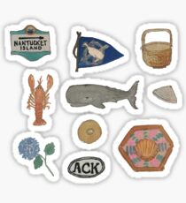 Weinlese-Nantucket-Insel-Sammlung handgemaltes Aquarell Sticker