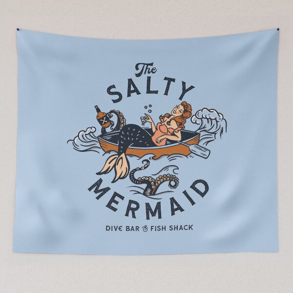 Item preview, "The Salty Mermaid Dive Bar & Fish Shack" Cool Retro Mermaid Travel Design designed and sold by The Whiskey Ginger Design Shop.