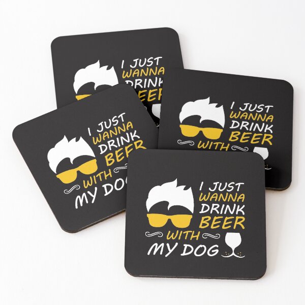 Item preview, I Just Want To Drink Beer With My Dog - Trendy quote typographical White + Yellow designed and sold by WearWolfDesigns.