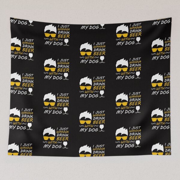 Item preview, I Just Want To Drink Beer With My Dog - Trendy quote typographical White + Yellow designed and sold by WearWolfDesigns.