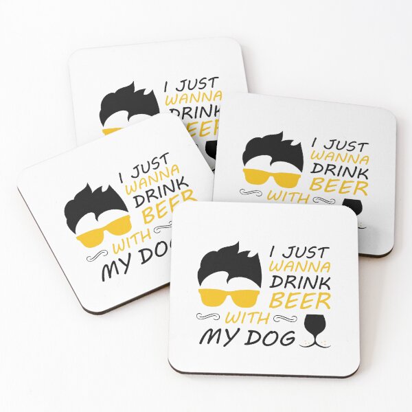 Item preview, I Just Want To Drink Beer With My Dog - Trendy quote typographical Black + Yellow designed and sold by WearWolfDesigns.