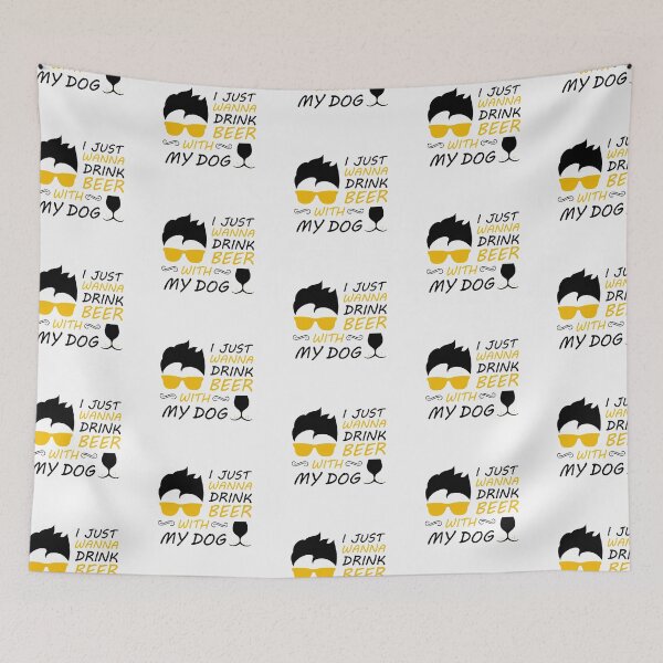 Item preview, I Just Want To Drink Beer With My Dog - Trendy quote typographical Black + Yellow designed and sold by WearWolfDesigns.