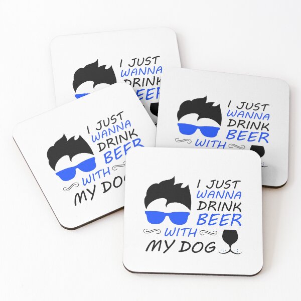Item preview, I Just Want To Drink Beer With My Dog - Trendy quote typographical Black + Blue designed and sold by WearWolfDesigns.