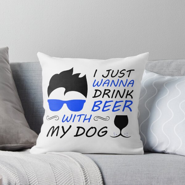 Item preview, I Just Want To Drink Beer With My Dog - Trendy quote typographical Black + Blue designed and sold by WearWolfDesigns.