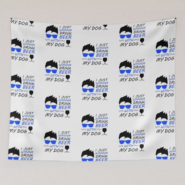 Item preview, I Just Want To Drink Beer With My Dog - Trendy quote typographical Black + Blue designed and sold by WearWolfDesigns.