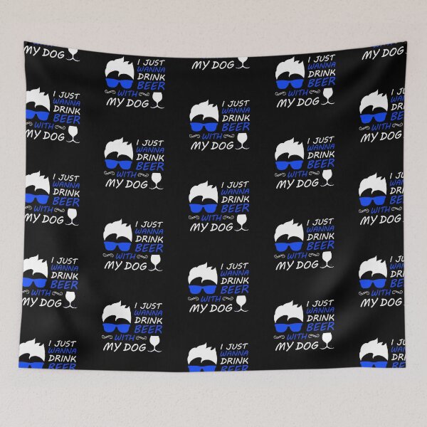 Item preview, Copy of I Just Want To Drink Beer With My Dog - Trendy quote typographical White + Blue designed and sold by WearWolfDesigns.