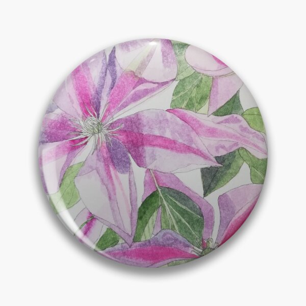 Item preview, Pink clematis watercolor flowers painting  designed and sold by esvb.