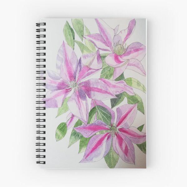 Item preview, Pink clematis watercolor flowers painting  designed and sold by esvb.
