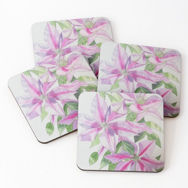 Item preview, Pink clematis watercolor flowers painting  designed and sold by esvb.