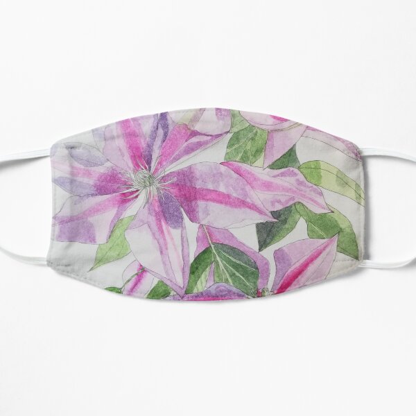 Pink clematis watercolor flowers painting Flat Mask